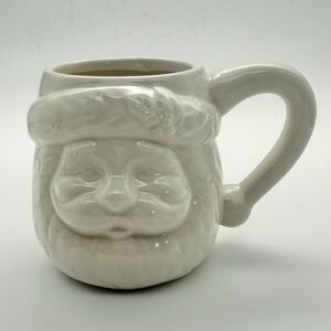 SLEIGH BELL BISTRO Santa Head Ceramic Coffee Cocoa Mug White Christmas - READ
